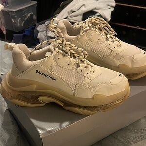 Balenciaga Triple S Cream and Yellow-Tan Sneakers